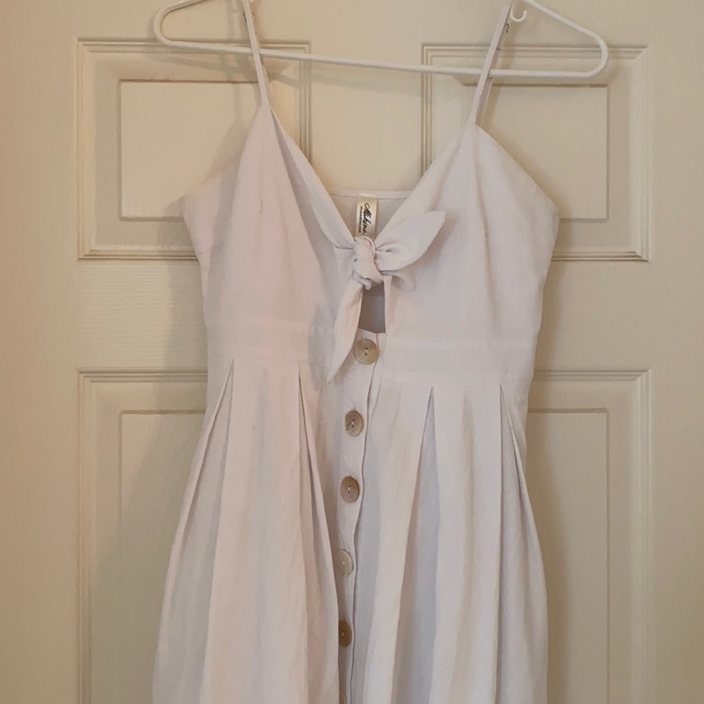 White button front dress with tie